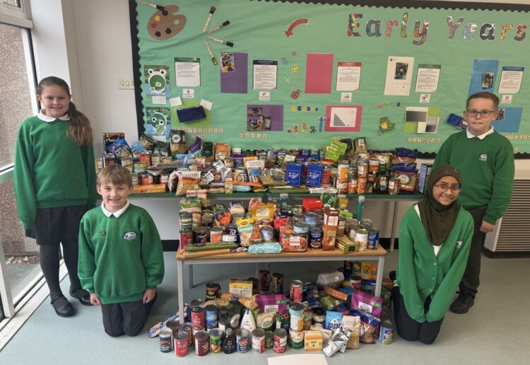 Attendees at Meadow Park Academy in Reading made donations to New Beginnings as they came together to celebrate Harvest Festival this year.