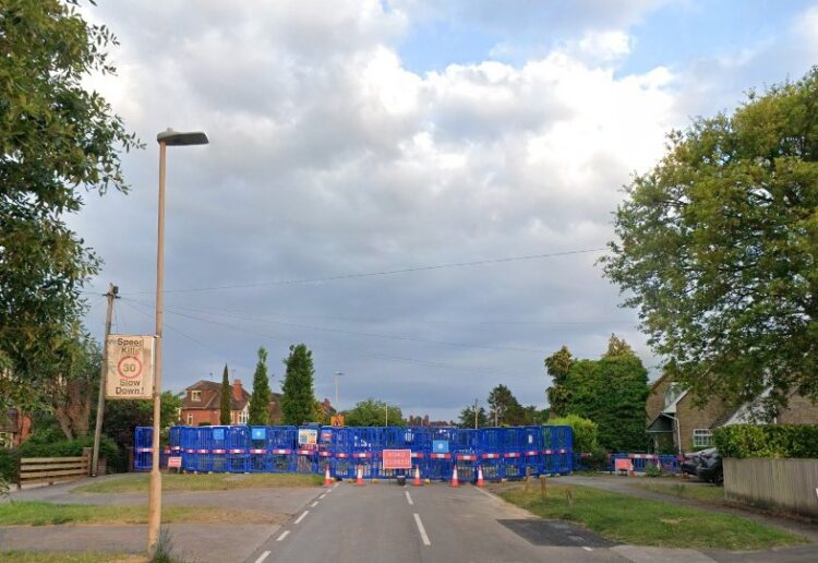 The road closure in Kidmore Road, Caversham as seen in May 2025. Credit: Google Maps