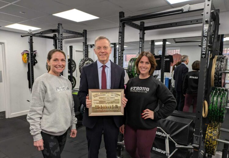 Matt Rodda, the Labour MP for Reading Central visits Natalie Higley and Nicky Stevens at the Strong Womens Club in Caversham, winners in the Fitness & Sport category for the Small Business Saturday awards 2024. Credit: Office of Matt Rodda MP