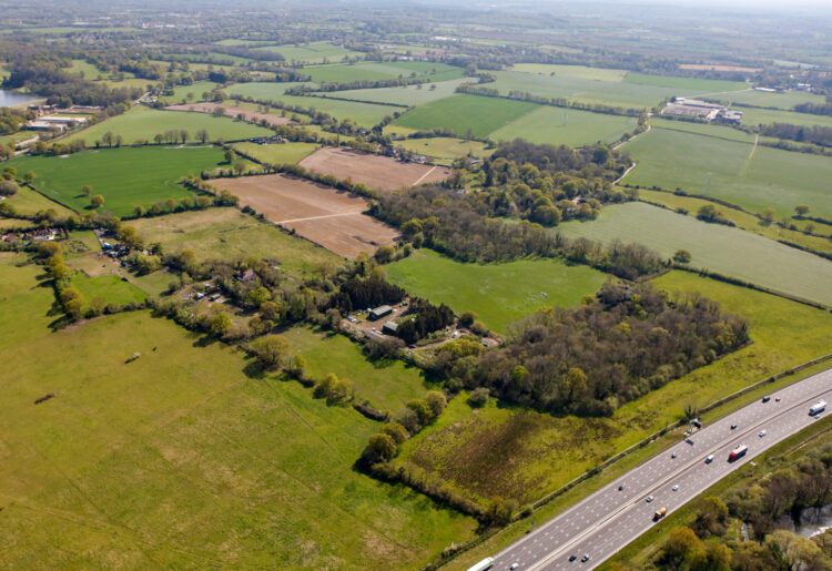 An aerial photo of the fields that will make up the Loddon Valley Garden Village major development. Credit: University of Reading