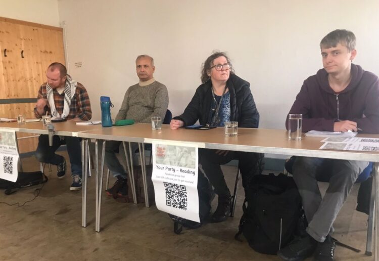 Councillor Majid Nagra, Melanie Dent and Adam Gillman at the first meeting of Your Party in Reading at Watlington House Hall. Credit: Your Party