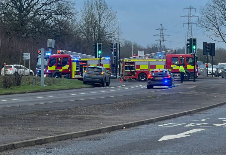 Emergency services are responding to a road incident at Showcase Roundabout in Winnersh.