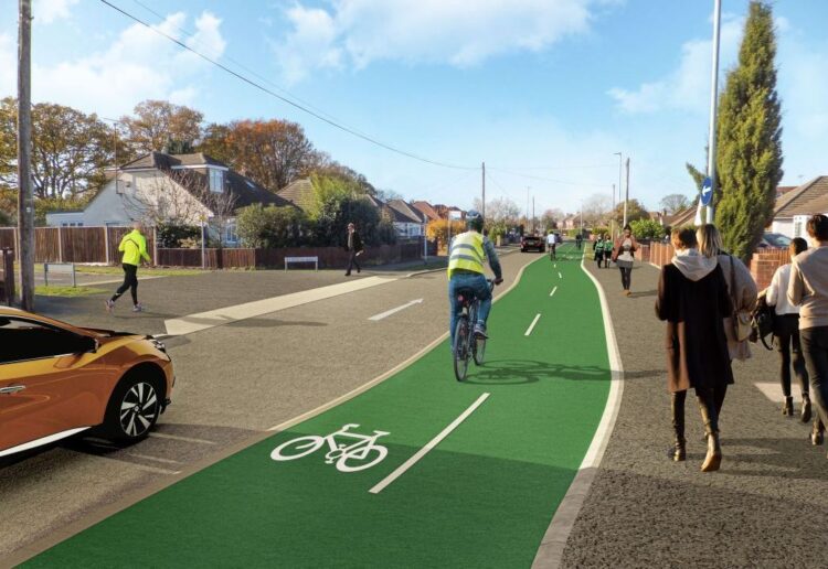 A CGI of the proposed 'active travel route' in Woodlands Avenue, Woodley. Credit: Wokingham Borough Council
