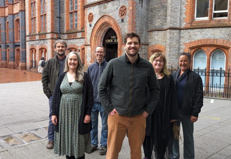 Councillor Dave McElroy (Green, Redlands) general election candidate for Reading Central. with fellow Green councillors outside Reading Town Hall. Credit: Reading Green Party