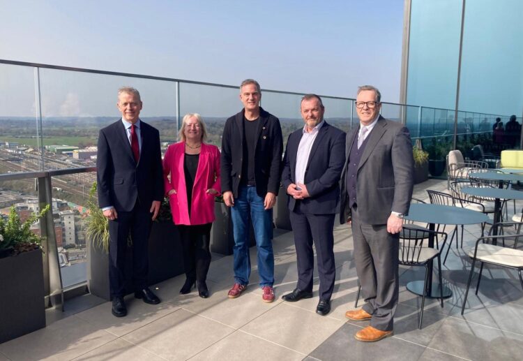 Matt Rodda MP, Cllr Liz Terry, Peter Kyle MP, Lee Fearnhead Director of Construction Lincoln Property Company UK, Nigel Horton-Baker REDA Chief Exec at One Station Hill. Credit: Supplied / Reading Labour