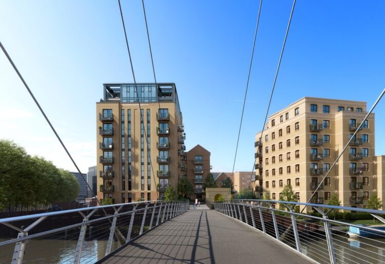 A CGI of what Christchurch Wharf, one of seven apartment blocks for the Reading Riverworks development will look like once complete, with great views of Christchurch Meadows. Credit: Berkeley Group