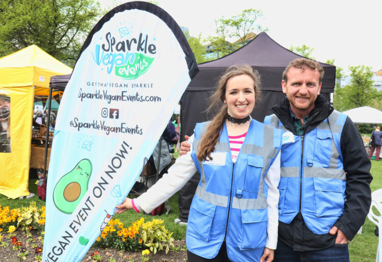 Reading Today 23rd April 2022; Reading Vegan Fiesta at Forbury Gardens by Sparkle Vegan Events; Sarah and Simon Zeneli