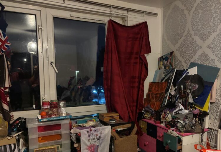 The living room and the artwork of Elaine Parry in Corwen Road, Tilehurst. Credit: James Aldridge, Local Democracy Reporting Service