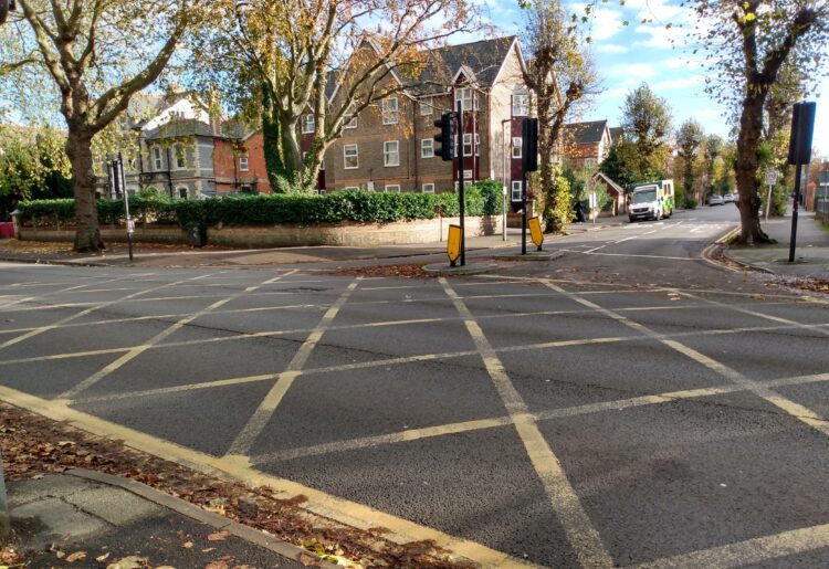 The yellow box junction of London Road and Alexandra Road in Reading. Credit: James Aldridge, Local Democracy Reporting Service