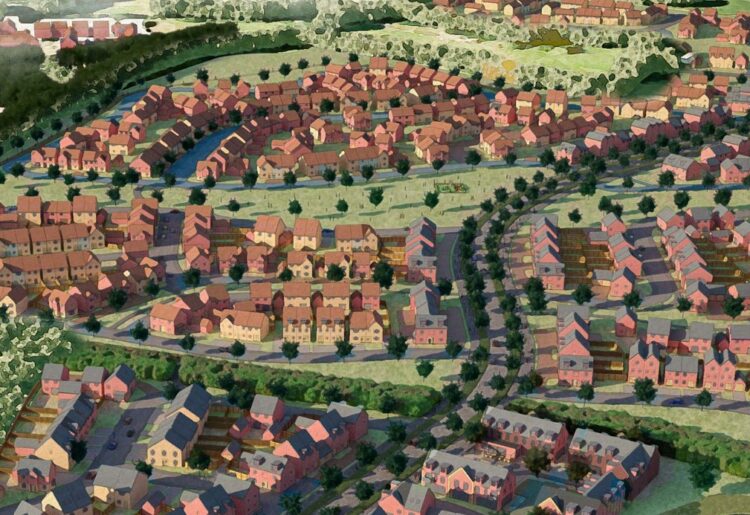 A sketch of what 600 homes could look like at Hatch Farm in Sindlesham, part of the Loddon Valley Garden Village proposed for Wokingham Borough. Credit: https://hatch-farm.co.uk/