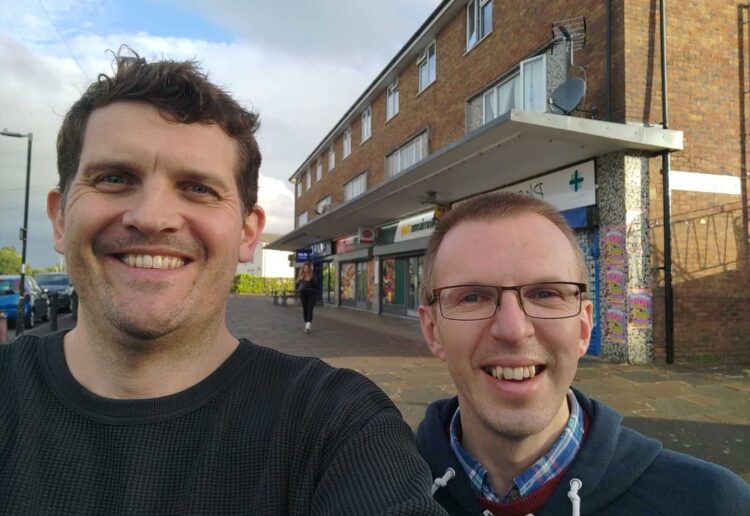 2024 MP candidate Cllr Dave McElroy (Green Party, Redlands Ward) out campaigning with newly elected Cllr Richard Walkem (Green Party, Coley Ward).