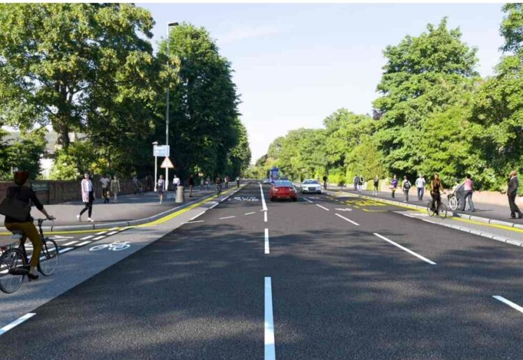 A CGI of the Castle Hill Bath Road active travel scheme in Reading, with this stretch showing the Bath Road junction with Brunswick Street. Credit: Reading Borough Council