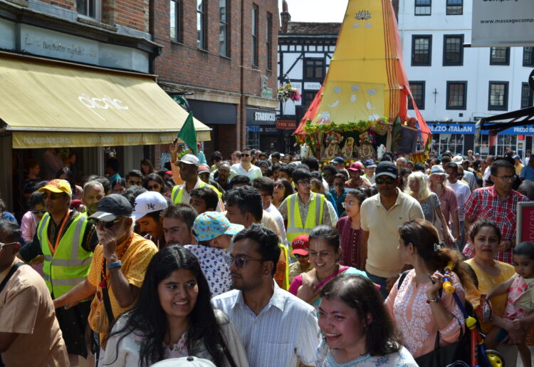 The Rathayatra procession through the Butter Market in Reading town centre on Saturday, July 25. Credit: ISKCON Reading