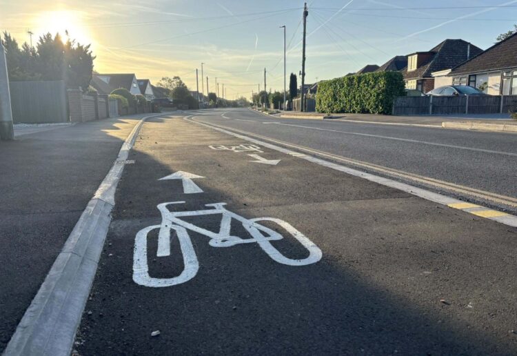 The new cycle route in Woodlands Avenue, Woodley. Credit: Wokingham Borough Council