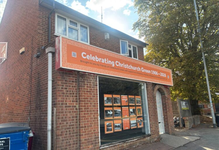 The shopfront and photo display at the long vacant unit in Christchurch Road, Reading, 'Celebrating Christchurch Green 1906-2026'. Credit: James Aldridge, Local Democracy Reporting Service