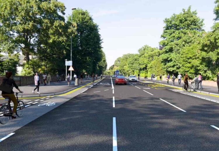A CGI of the Castle Hill Bath Road active travel scheme in Reading, with this stretch showing the Bath Road junction with Brunswick Street. Credit: Reading Borough Council