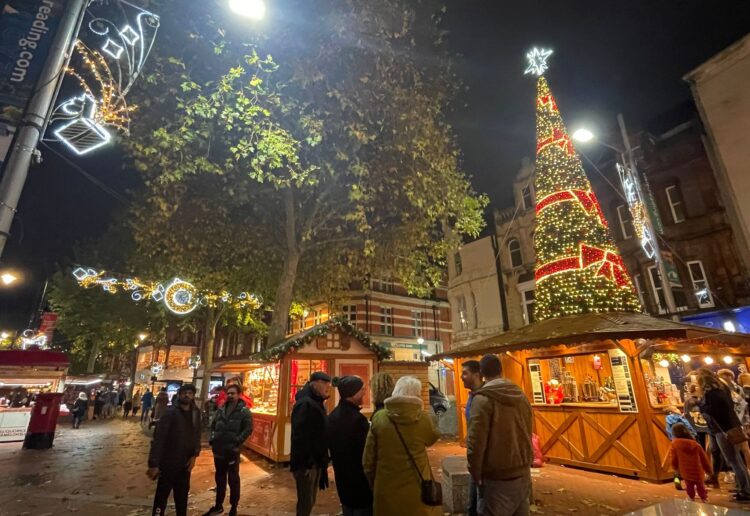 The Christmas lights in Broad Street, Reading which were switched on during a ceremony on Saturday, November 16. Credit: James Aldridge, Local Democracy Reporting Service