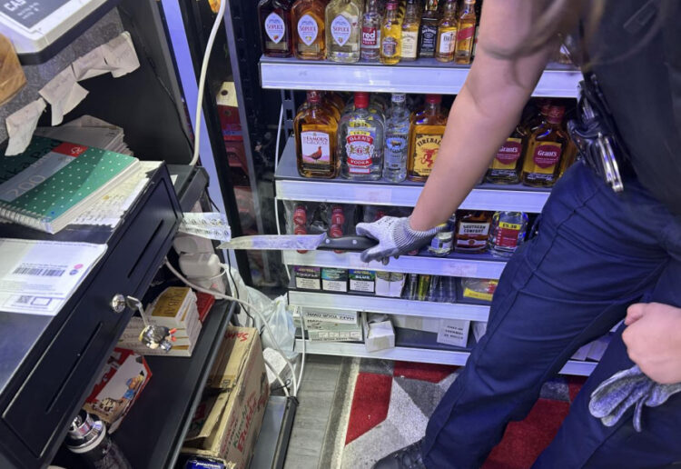 A knife found at Kings Food & Wine in Kings Road, Reading, during a joint visit by Reading Borough Council licensing officers and Thames Valley Police on September 20, 2025. Credit: Reading Borough Council