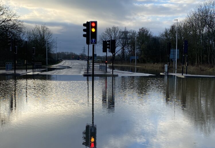 The Showcase Roundabout flooded on Saturday Picture: Phil Creighton